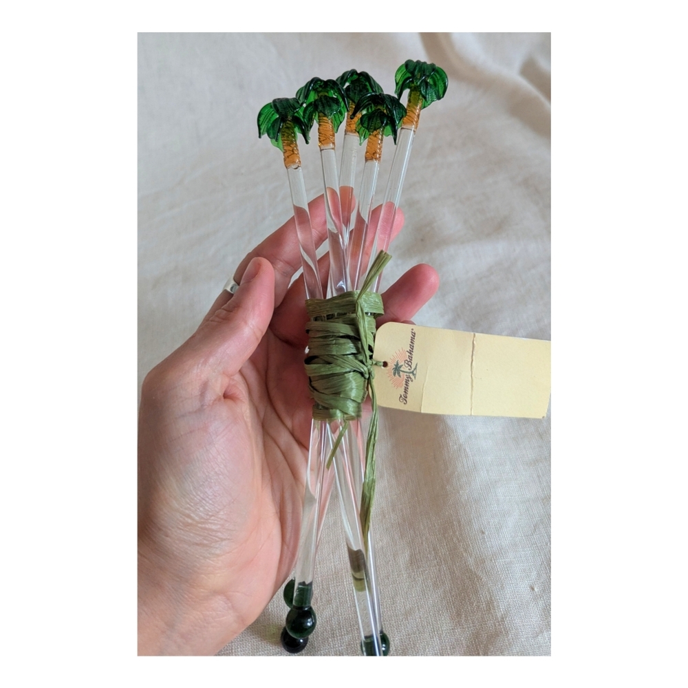 NWT Tommy Bahama Palm Tree Glass Drink Stirrers